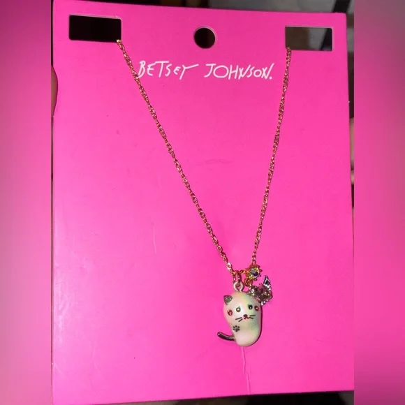 BETSEY JOHNSON SET Pearl Critters Cat Kitten Necklace & Mismatched Earrings NWT